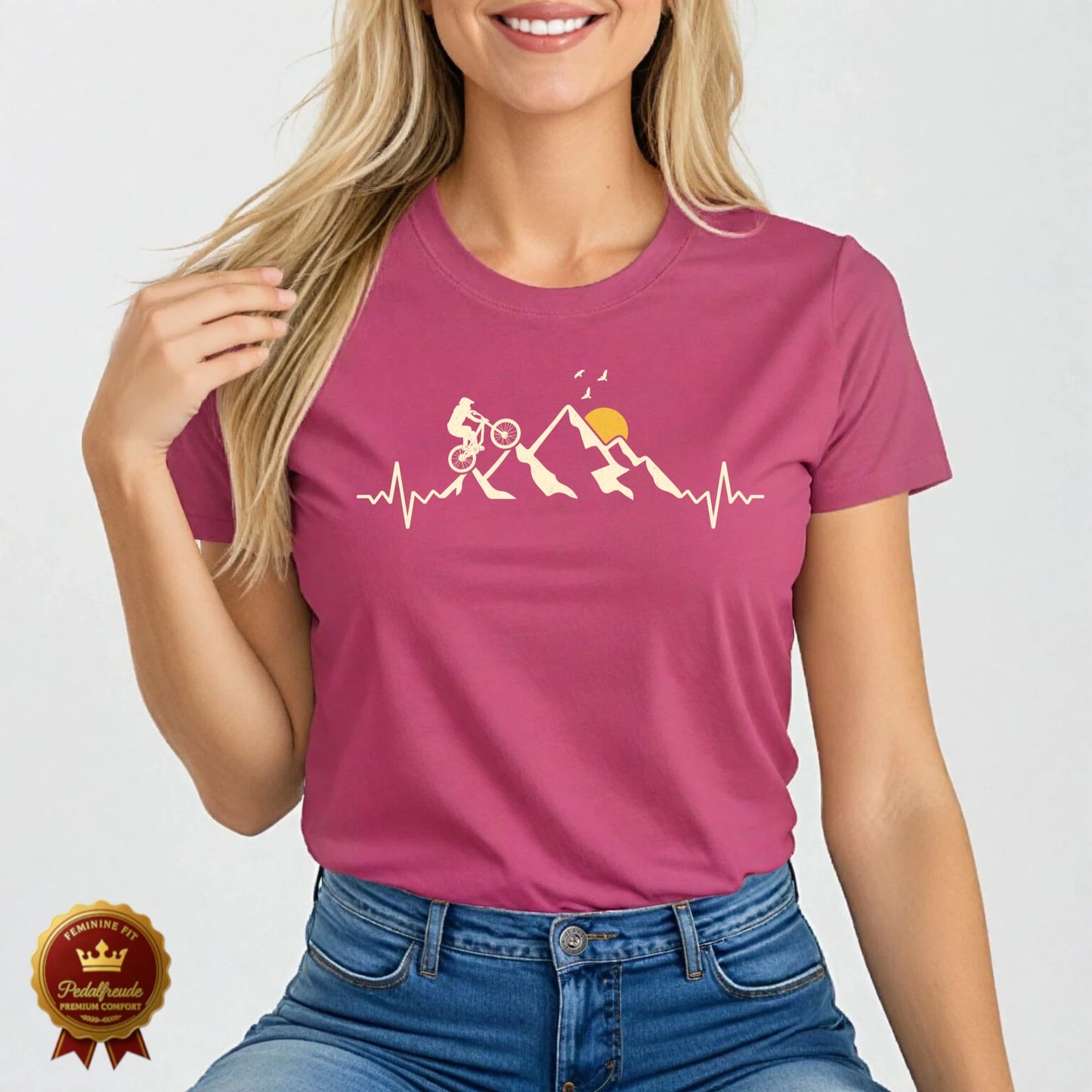 Mountainbike Herzschlag Damen T-Shirt – Minimalistisches Design für MTB-Liebhaberinnen