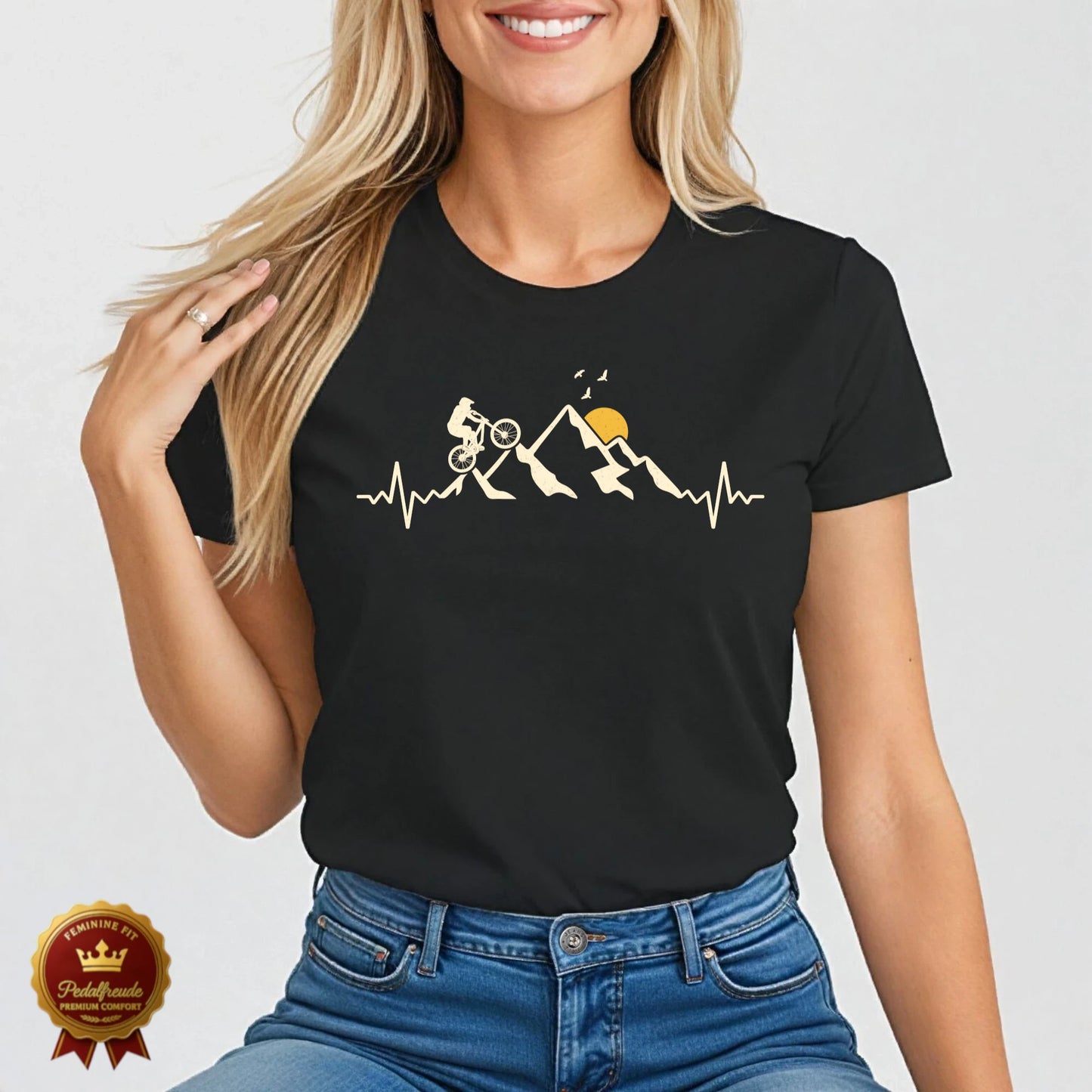Mountainbike Herzschlag Damen T-Shirt – Minimalistisches Design für MTB-Liebhaberinnen