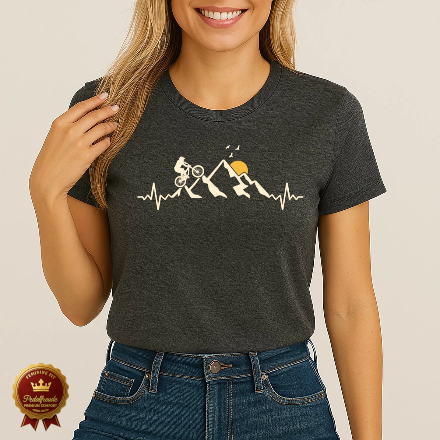 Mountainbike Herzschlag Damen T-Shirt – Minimalistisches Design für MTB-Liebhaberinnen