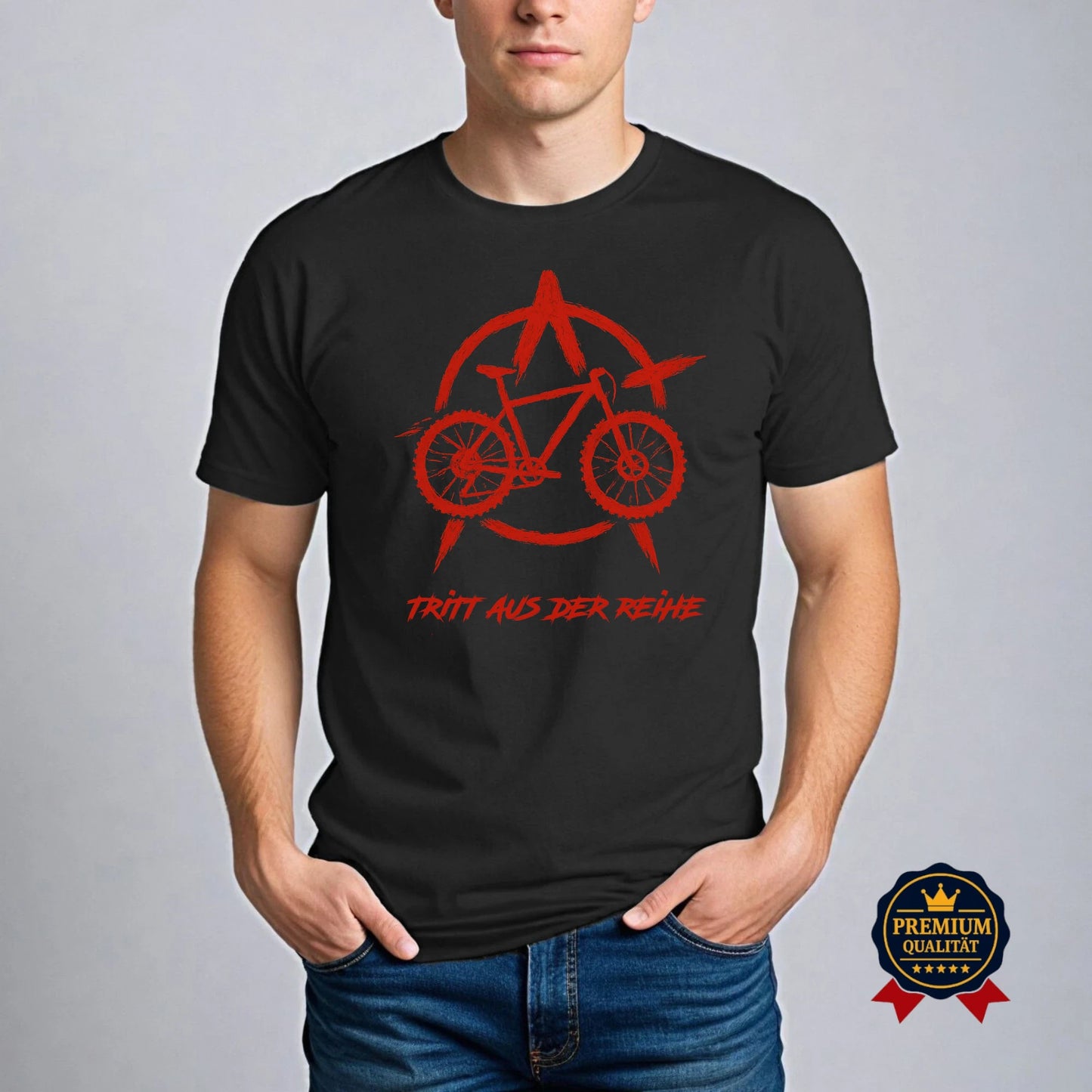 Schwarzes Fahrradshirt mit rotem Anarchie-Bike-Print – rebellisches Statement-Shirt für Radfahrer:innen