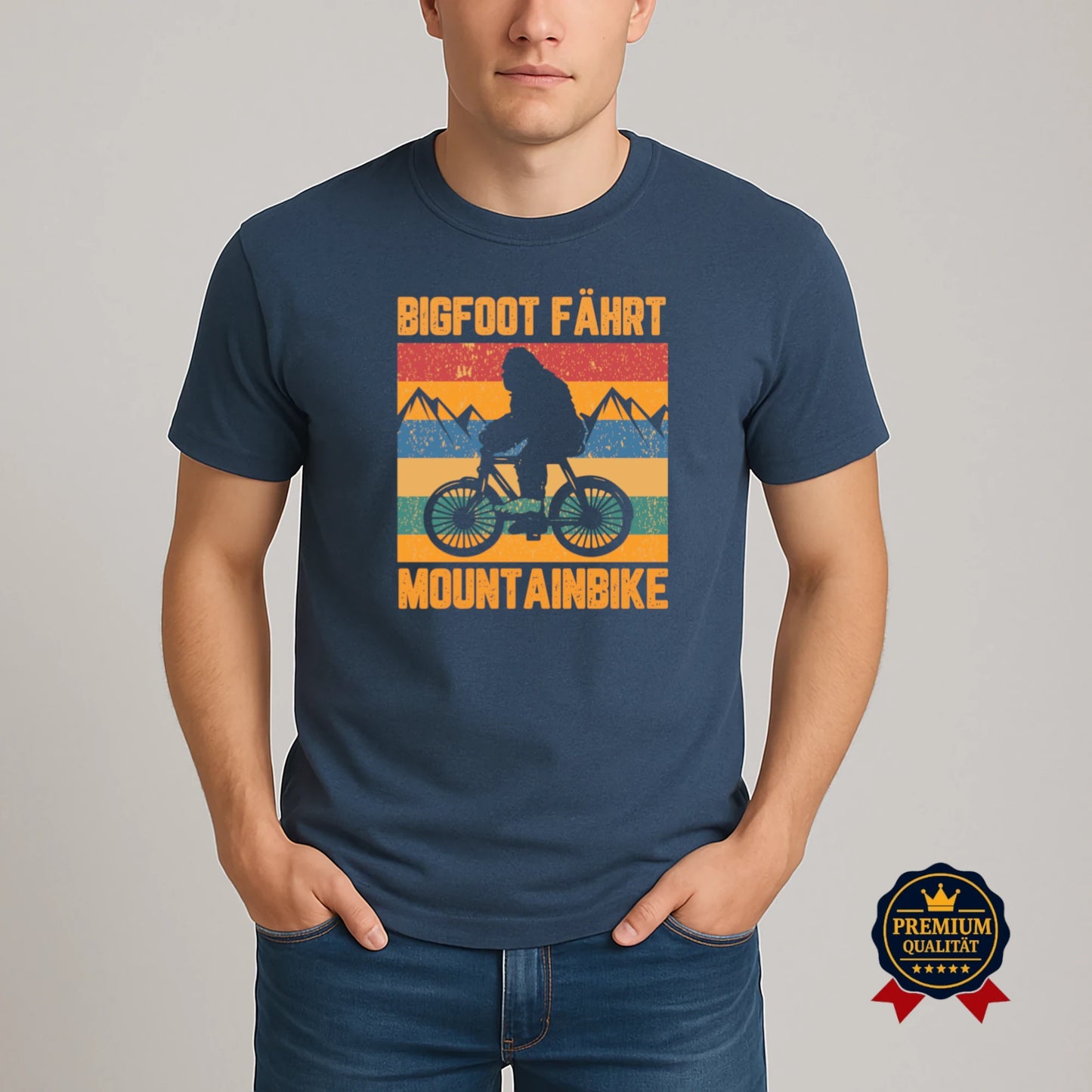 Bigfoot fährt Mountainbike – Lustiges Retro T-Shirt für MTB Fans