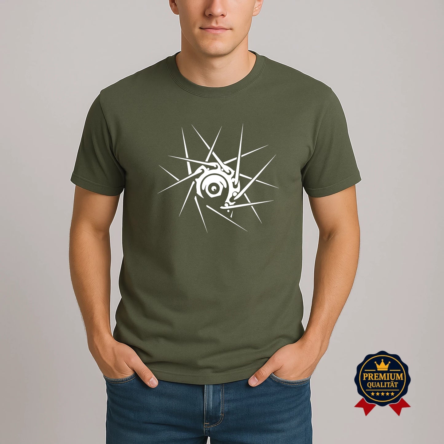 Khaki Fahrradshirt mit geometrischem Speichenmotiv – perfekt für Gravel & Touren