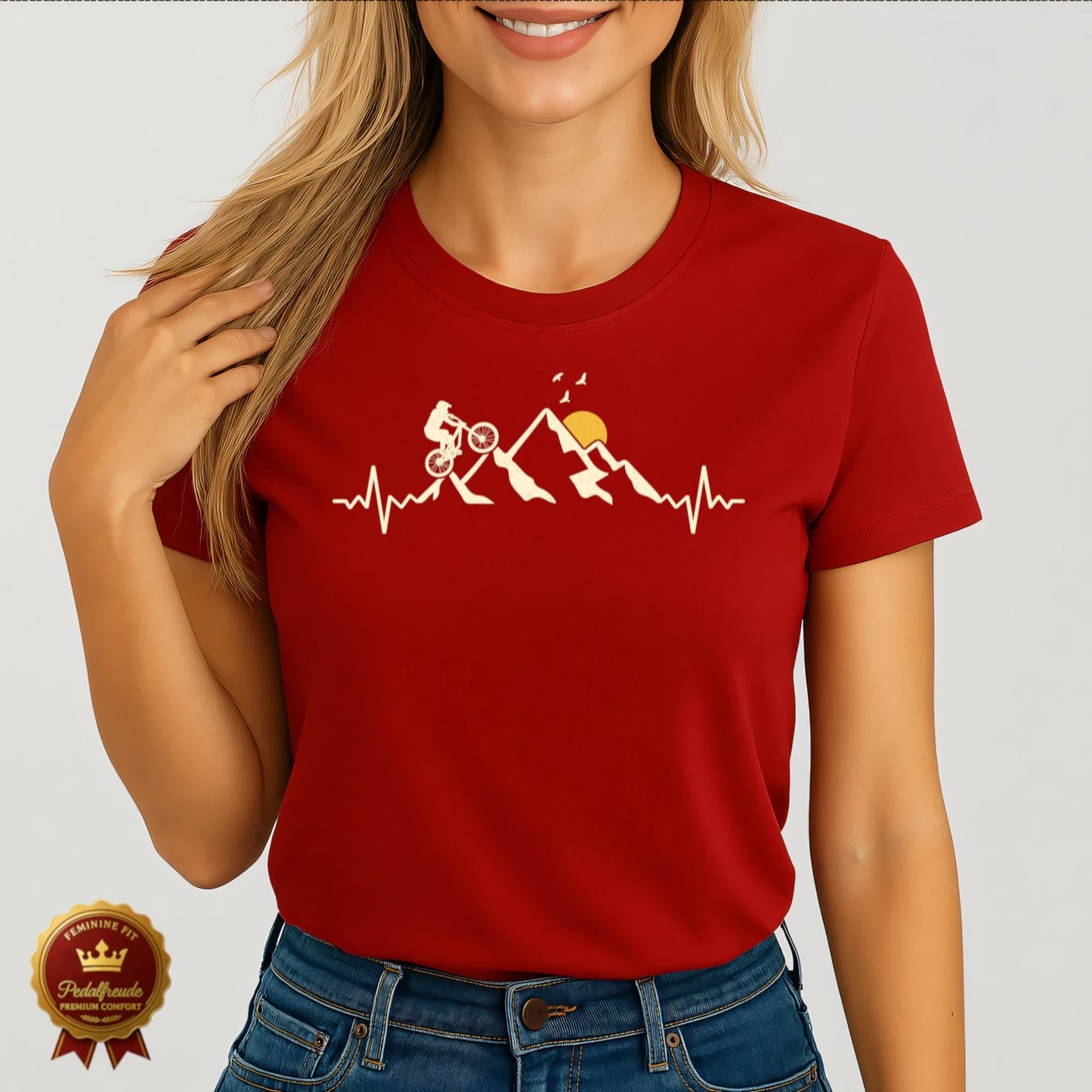 Mountainbike Herzschlag Damen T-Shirt – Minimalistisches Design für MTB-Liebhaberinnen