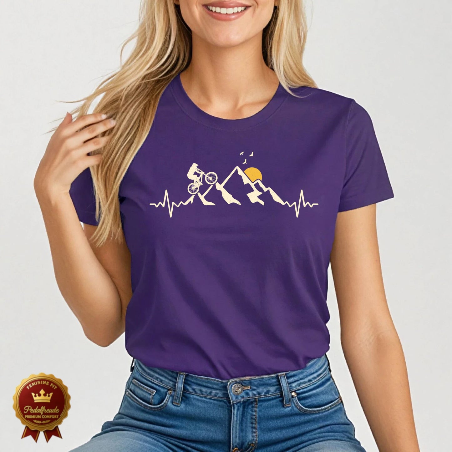 Mountainbike Herzschlag Damen T-Shirt – Minimalistisches Design für MTB-Liebhaberinnen
