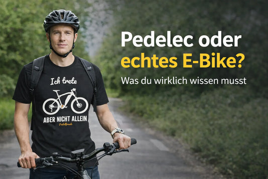 Radfahrer mit Helm auf Fahrrad – Pedelec oder echtes E-Bike? Unterschied einfach erklärt.