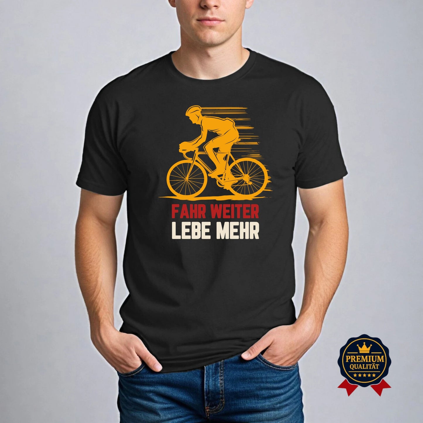 Fahr weiter, lebe mehr – Fahrrad T-Shirt mit Botschaft