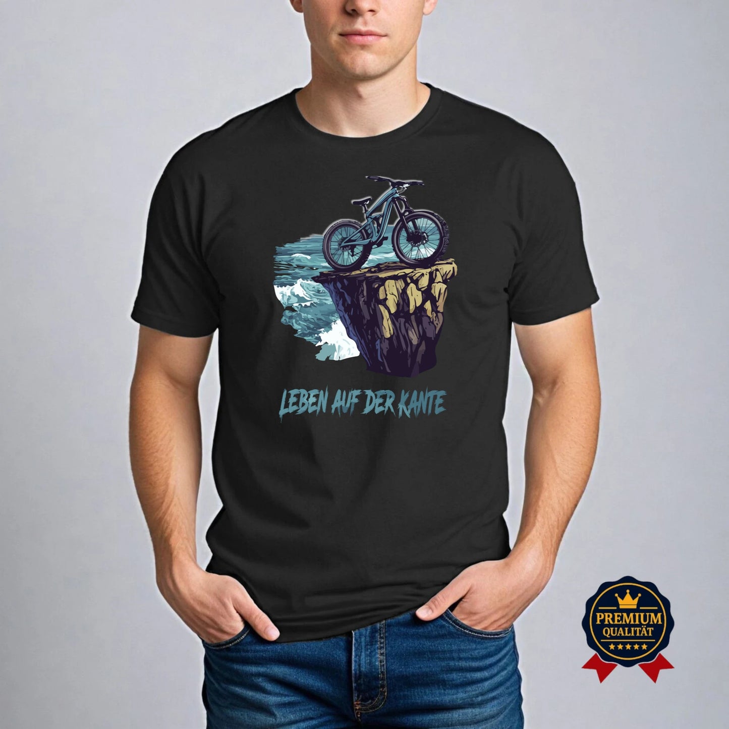 Leben auf der Kante – Mountainbike T-Shirt | Schwarz & French Navy