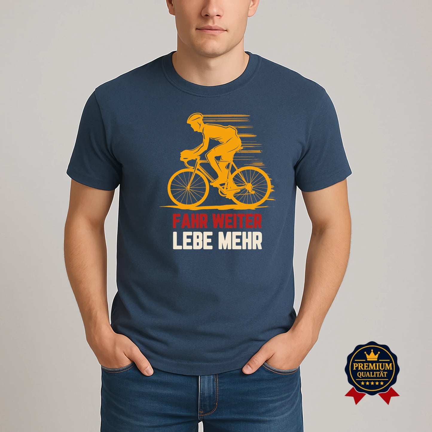Fahr weiter, lebe mehr – Fahrrad T-Shirt mit Botschaft