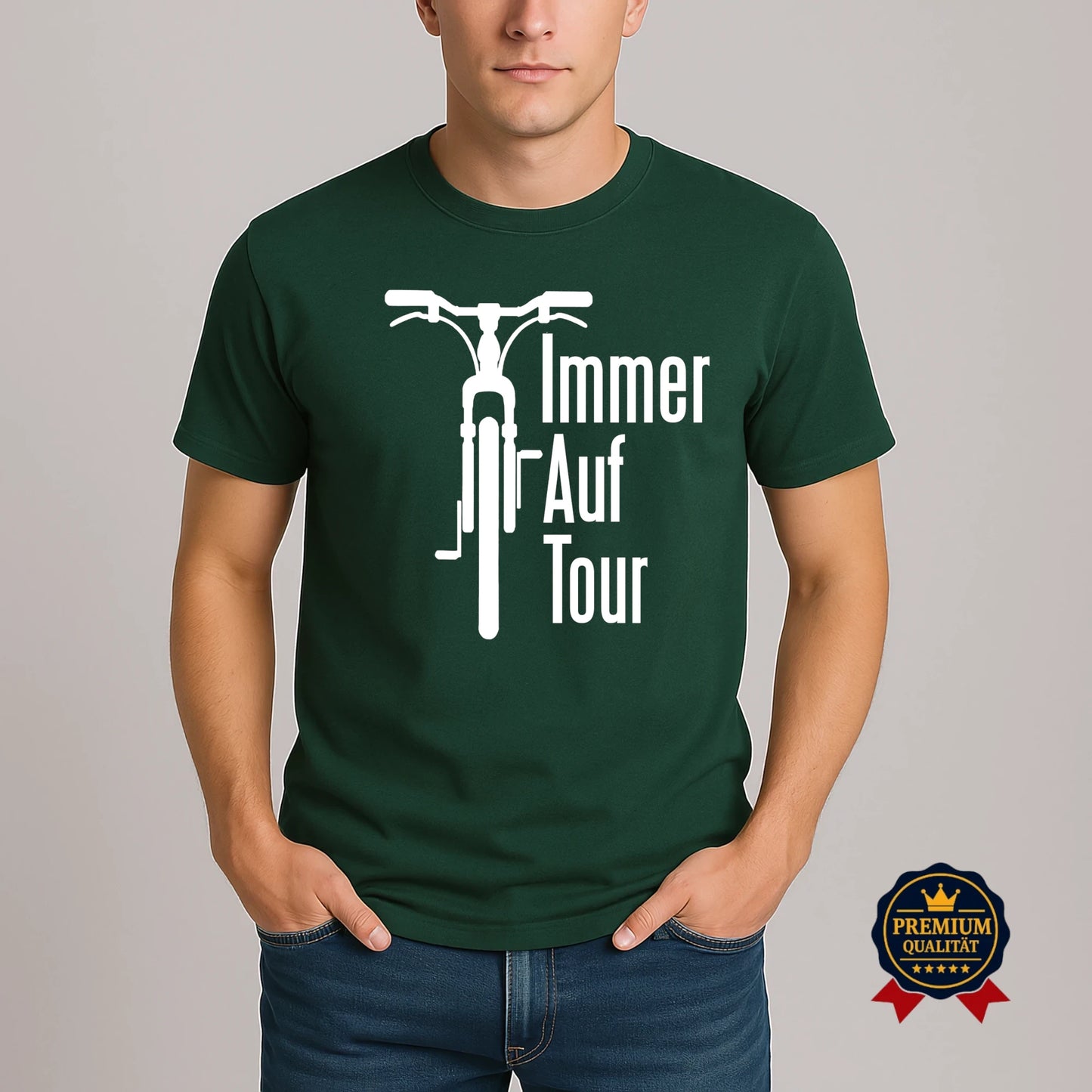 Immer Auf Tour – Fahrrad T-Shirt für Radfahrer in Schwarz, Navy & Rot
