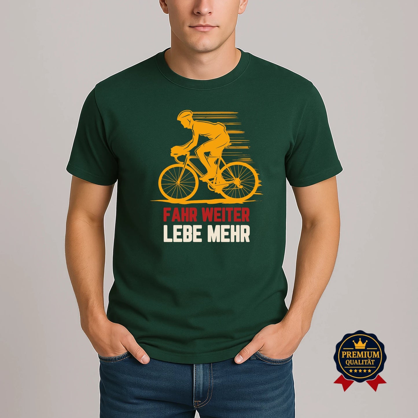 Fahr weiter, lebe mehr – Fahrrad T-Shirt mit Botschaft