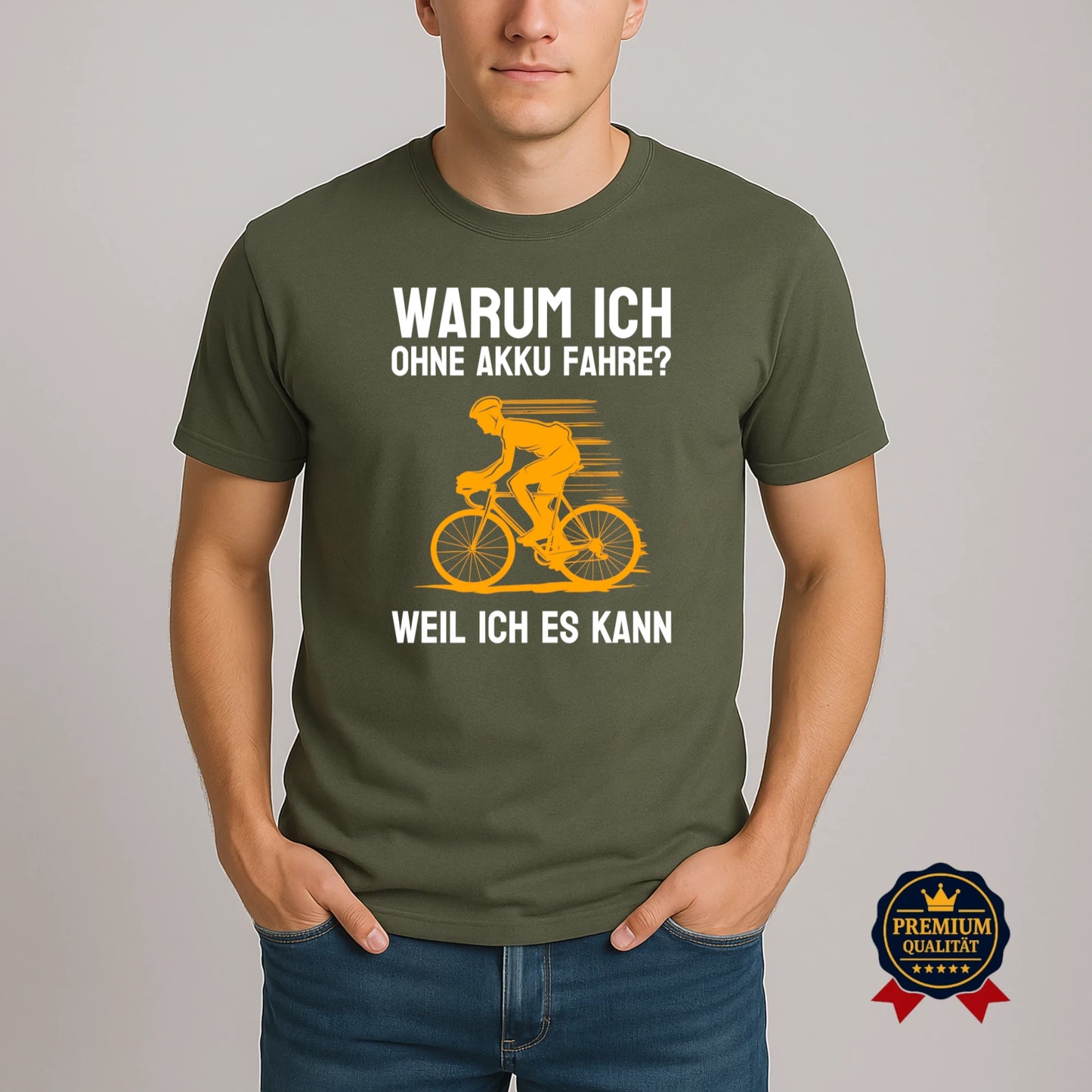 Warum ich ohne Akku fahre? – Fahrrad T-Shirt für Puristen