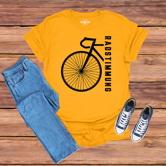 Radstimmung – Fahrrad T-Shirt mit schwarzem Print (Weiß & Gelb)