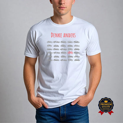 Denke Anders – Rotes Fahrrad Statement T-Shirt | Nachhaltigkeit trifft Stil