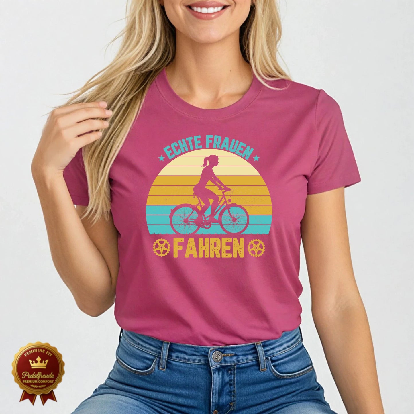Echte Frauen fahren – Retro Fahrrad T-Shirt für Damen