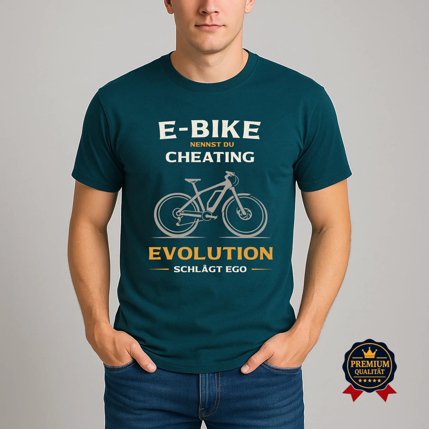 E-Bike T-Shirt Stargazer „Evolution schlägt Ego“ – Statement Shirt mit E-Bike Motiv für Radfahrer