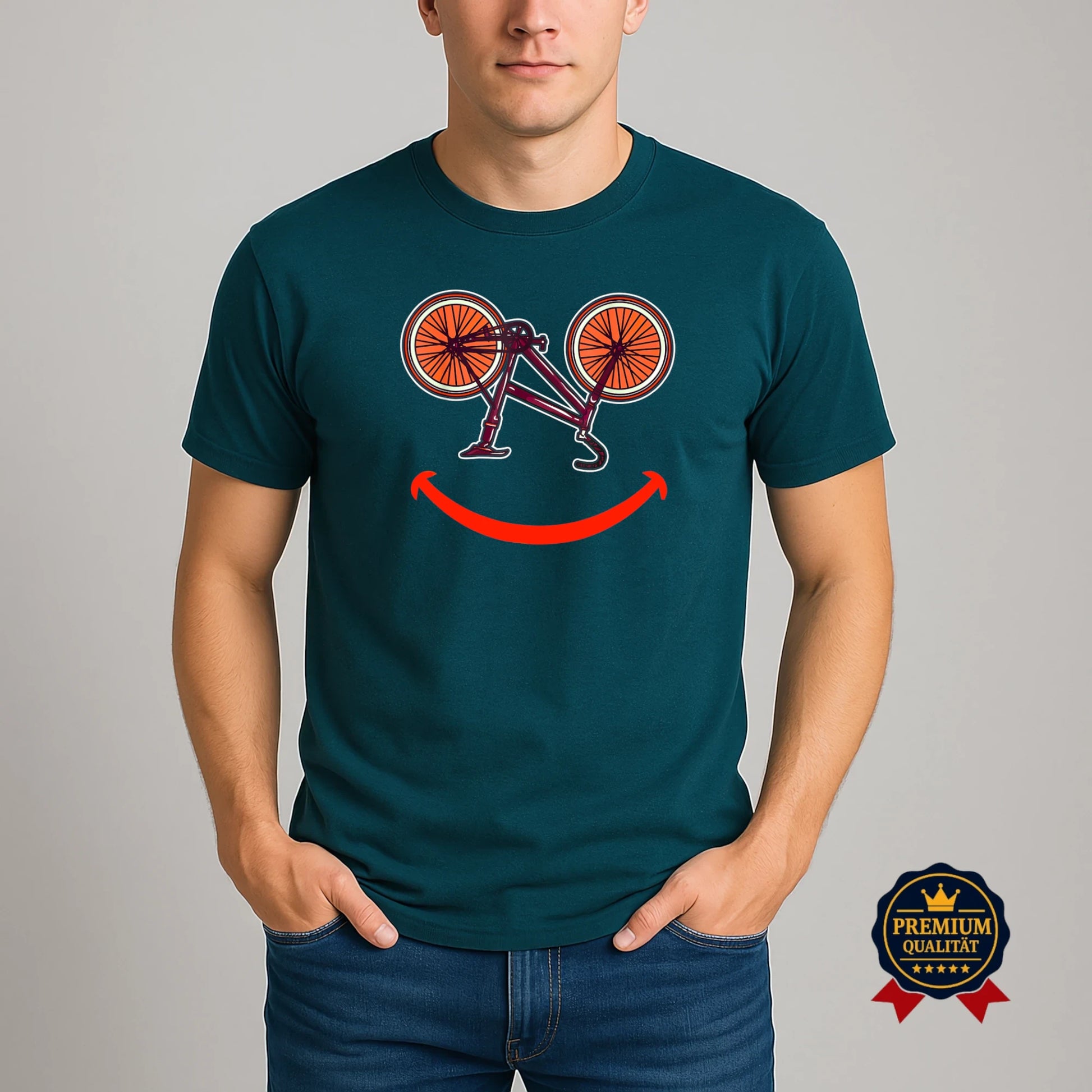 Fahrrad T-Shirt in Stargazer Blau mit Smiley-Motiv – cooles Outfit für entspannte Radfahrer mit Persönlichkeit.