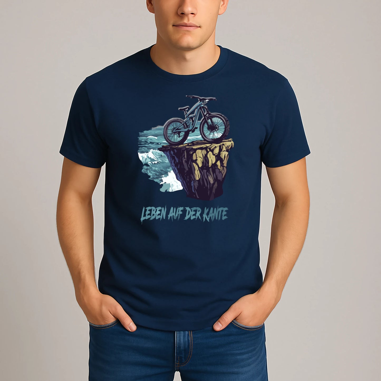 Leben auf der Kante – Mountainbike T-Shirt | Schwarz & French Navy