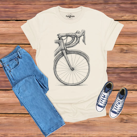 Handgezeichnetes Rennrad T-Shirt – minimalistisches Linien-Art Design für Radfahrer von Pedalfreude