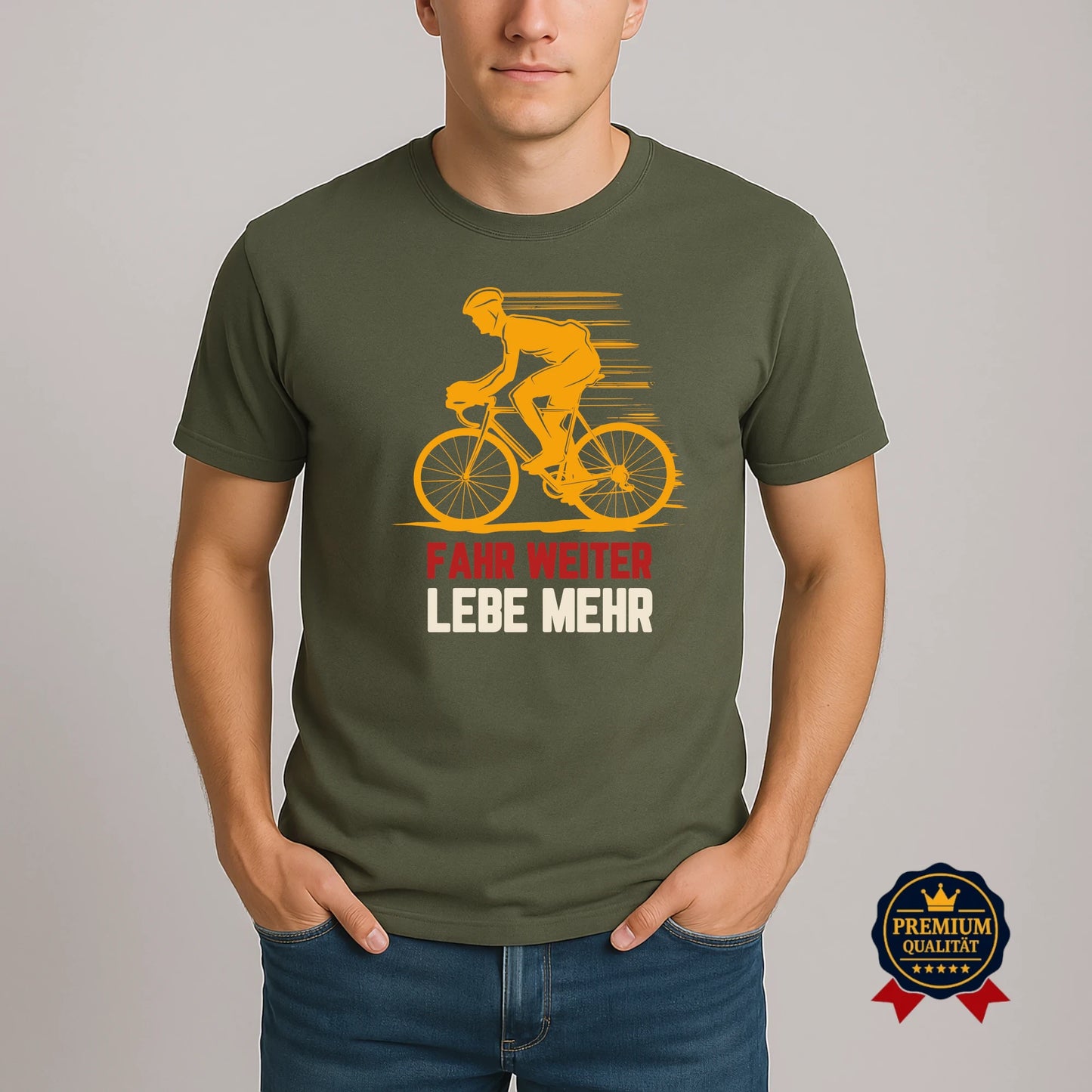 Fahr weiter, lebe mehr – Fahrrad T-Shirt mit Botschaft