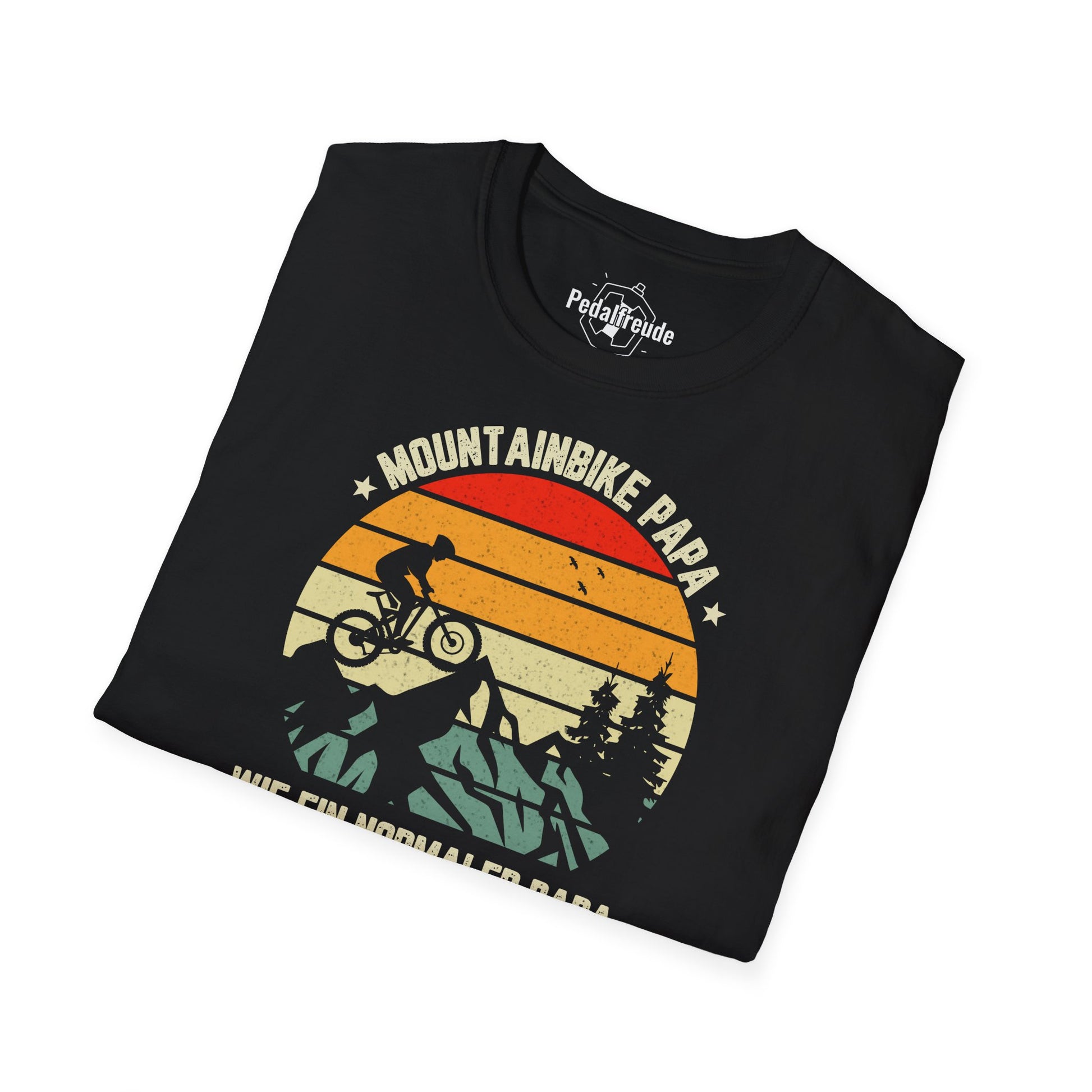 Gefaltetes Mountainbike Papa T-Shirt in Schwarz – lustiger Spruch wie ein normaler Papa nur cooler, hochwertiger Druck und ideale Geschenkidee