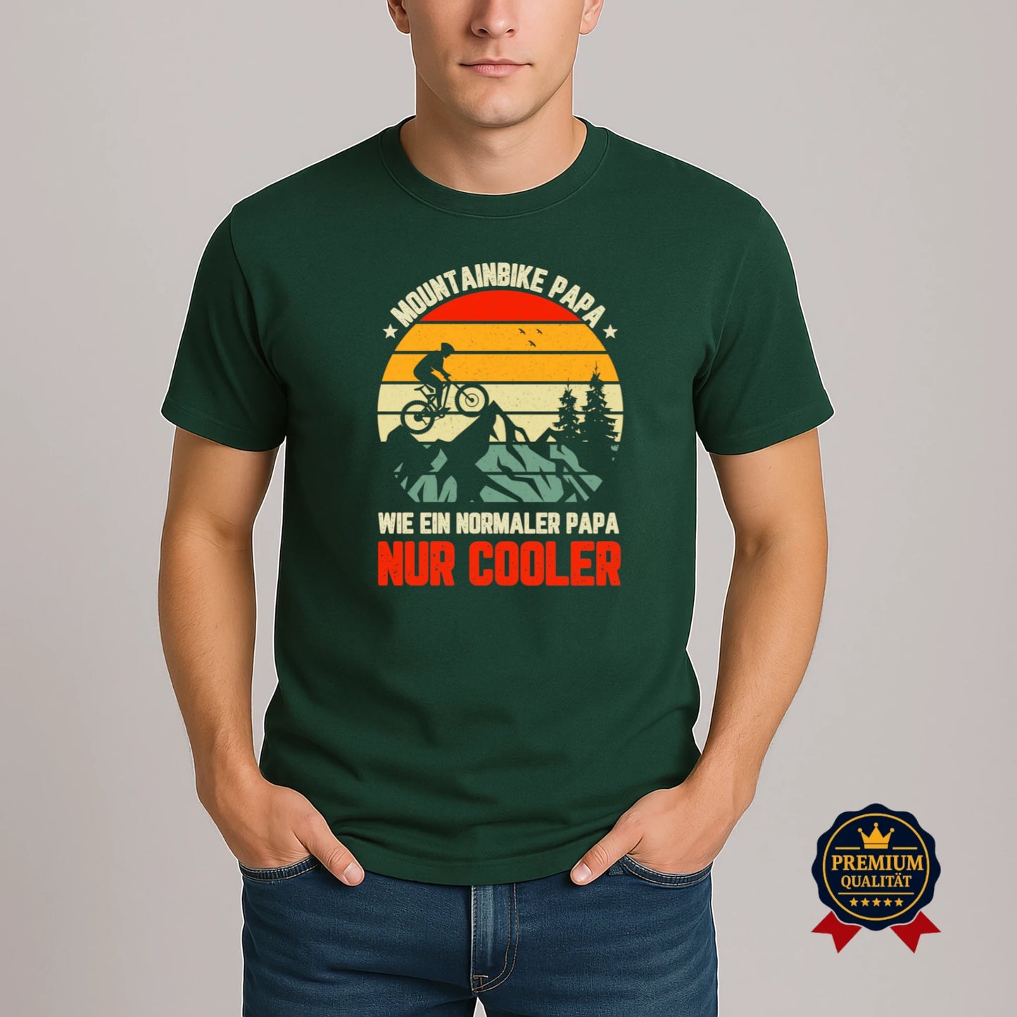 Herren Mountainbike Papa T-Shirt in Grün – Spruch wie ein normaler Papa nur cooler, lustiges Geschenk für Radfahrer und Väter