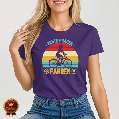 Echte Frauen fahren – Retro Fahrrad T-Shirt für Damen