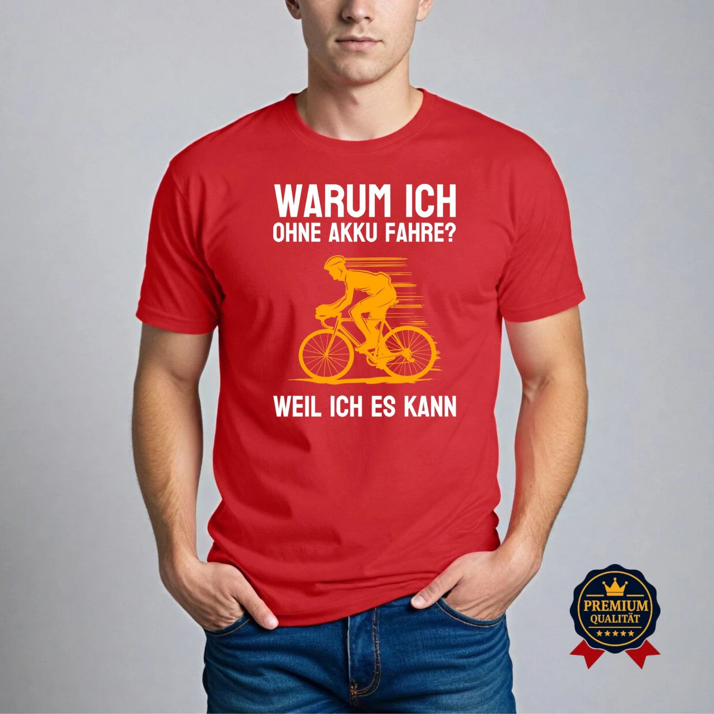 Warum ich ohne Akku fahre? – Fahrrad T-Shirt für Puristen