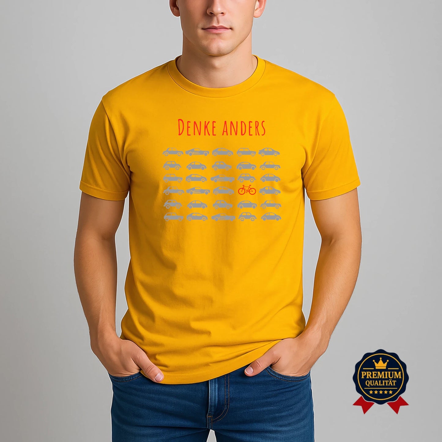 Denke Anders – Rotes Fahrrad Statement T-Shirt | Nachhaltigkeit trifft Stil